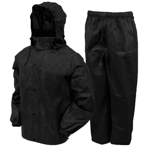 Combinaison de pluie imperméable en polyester noir pour homme, manches longues, à capuche, coupe-vent décontracté, respirant et résistant au vent - Product Image 1