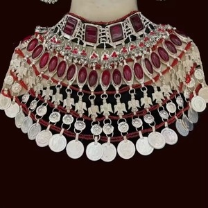 Vintage Antique Turquoise Beads Necklace Earrings Head Piece Afghan Kuchi Women <b>Jewellery</b> Indian Pakistani Wedding Jewelry <b>Sets</b> - Product Image 4