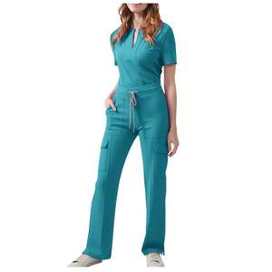 Ensemble d'uniformes d'infirmière OEM pour femmes : Haut de travail moderne à col en V et pantalon cargo ajusté avec cordon de serrage, style yoga - Product Image 1