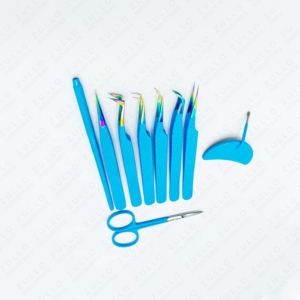 Juego de 9 Pinzas para Pestañas de Acero Inoxidable, Marca Personalizada, Puntas Azul Cielo, Herramientas de Extensión de Pestañas con Punta de Espejo - Product Image 3