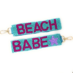 Export Quality Latest Beaded Fabric Keychain Good Vibes Custom Letter Wristlet <b>Strap</b> <b>Adjustable</b> Lobster Clasp Bags Keychain 2026 - Product Image 4