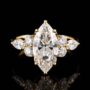 Anillo de compromiso y boda para mujer, chapado en oro rosa, con moissanita de corte marquesa vintage S925 y engaste de garras, diseño llamativo. - Product Image 4