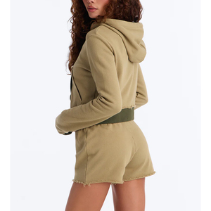 OEM Private Label Custom Logo Women Vintage Washed Crop Hoodie and Shorts Set Premium Cotton Streetwear Slim Fit Outfit - Product Image 3