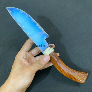 Couteau artisanal AashimAgate en opalite avec manche en bois, sculpture d'art de collection - Product Image 3