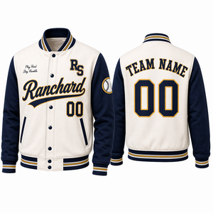 RANCHARD SPORTS Premium <b>Baseball</b> Varsity <b>Jacket</b> <b>Men's</b> Eco-Friendly Breathable Quick Dry Polyester/Cotton Shell Custom Logo Front - Product Image 1