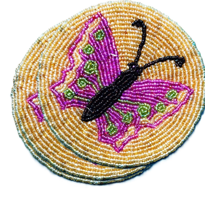 Handmade Durable <b>Beaded</b> Round Mats & Pads <b>Coaster</b> Set Peppermint Swirl Design Bead Embroidery Table Decor Modern HK EXPORTS - Product Image 1