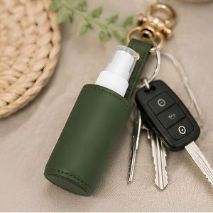 Custom PU Leather Hand Sanitizer Keychain Holder with Metal Hook for Backpack Travel - Product Image 2