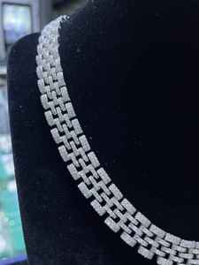 Collar de eslabones plateados con piedras brillantes, estilo hip hop, cadena de lujo, joyería elegante de moda, regalo para fiestas, para hombre. - Product Image 2