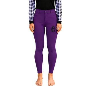 Pantalones de equitación morados para mujer, de cintura alta, elásticos, con agarre en la rodilla, para entrenamiento, competición y deporte. - Product Image 1