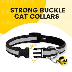 BURAQ Durable Reflective Cat <b>Collar</b> with Rivet Decoration Safety Breakaway Buckle Adjustable Soft Nylon for Medium Cats - Product Image 4