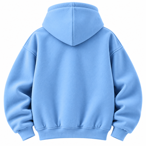 Oversized Light <b>Blue</b> Fleece Hoodie Unisex Solid Pullover Sweatshirt with Kangaroo Pocket Casual Autumn Top - Product Image 2