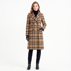 Manteau en laine à carreaux pour femmes, hiver |   Manteau long classique à carreaux, style smart casual |   Usine de fabrication en gros OEM ODM |   Marque privée |   Quantité minimale de commande faible - Product Image 1