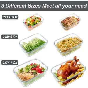 Set di Contenitori in Vetro per Alimenti Extra Large da 74.7oz (9.2 Tazze), 40.9oz (5 Tazze), 19.3oz (2.4 Tazze), Confezione da 6 con Coperchi Ermetici per Conservazione - Product Image 5