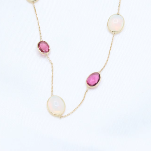 Collar de Piedras Preciosas de Turmalina Rosa Ópalo Hecho a Mano de Alta Calidad para Mujer, Cadena de Oro Amarillo Sólido de 18K, Estilo Bohemio, Certificado IGI, Regalo - Product Image 4