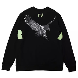 Sweat-shirt à col rond noir pour homme avec imprimé aigle, coupe classique, tricoté, décontracté, automne - Product Image 1