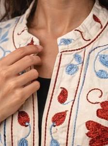 Kimono long en coton tissé brodé de fleurs, style Prairie Chic pour femmes, manches trois quarts, col rond, vêtement d'été - Product Image 5