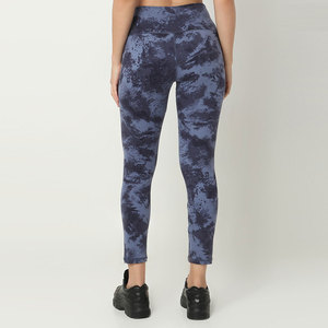 High Waist Ankle-Length Printed <b>Leggings</b> Women's Sporty Stretch Knitted Spandex Polyester Blue Tie-Dye <b>Pattern</b> Workout Wear - Product Image 3