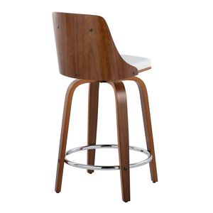 Gianna 24\" Mid Century Modern Counter <b>Stool</b> Walnut Wood and White Faux <b>Leather</b> with Chrome Fixed Height and Swivel-Bar <b>Stools</b> - Product Image 4