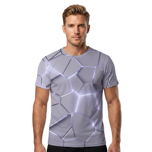 Men's <b>Geometric</b> Pattern Short Sleeve T-<b>Shirt</b> O-Neck Slim Fit Breathable Knitted Polyester Casual Style - Product Image 3