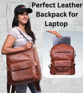 OEM Custom Women’s Leather Laptop <b>Backpack</b> <b>Brown</b> Designer <b>Backpack</b> Purse for Office Travel Daily Use - Product Image 5