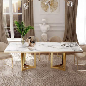 Ira Luxury 6 Seater Modern Dining Table Set With 6 Leather Chairs, Space saveeing Dining Table With <b>Marble</b> <b>Top</b> - Product Image 2