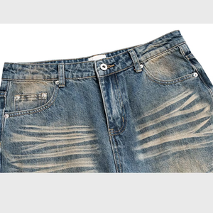 Jean en denim déchiré évasé coupe bootcut vintage épais 14 oz effet usé pour homme, style streetwear, vente en gros - Product Image 4