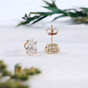 Elegant Oval Stud <b>Earrings</b> Genuine Gold Sparkly Solitaire Dainty <b>Post</b> <b>Earrings</b> Anniversary Jewelry - Product Image 3