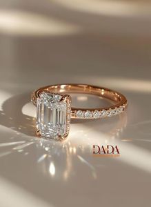 Anillo de Compromiso con Halo Oculto y Diamante Cultivado en Laboratorio con Corte Radiante para Mujer, Anillo Solitario con Diamante Cultivado en Laboratorio, Elegante Anillo de Propuesta - Product Image 4