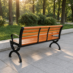 Premium Outdoor <b>Garden</b> <b>Bench</b> with Wooden Slats and Heavy Duty Black <b>Metal</b> Frame <b>for</b> Park Patio Lawn and Public Seating Chair - Product Image 6