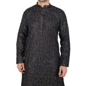 Ensemble de kurta pour homme de créateur avec broderie en satin noir TMEN03-01-S - Product Image 2
