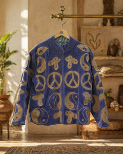 เสื้อแจ็คเก็ตผ้าฝ้ายทอมือสไตล์ซูจานีสำหรับผู้หญิง ลายหยินหยาง ปักลายสันติภาพ แบบควิลท์ โบโฮ เอธนิค ยั่งยืน เหมาะสำหรับฤดูใบไม้ร่วงและฤดูหนาว - Product Image 1