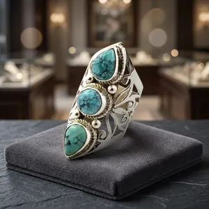 925 Sterling Silver Tibetan Turquoise Statement Ring Handmade Vintage Boho Jewelry Natural Gemstone Women's Fashion Wholesale - Product Image 3
