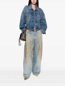 Jean en denim vintage pour homme, effet délavé, salissures de boue, coupe large, bleu clair, ample et décontracté, vente en gros - Product Image 4