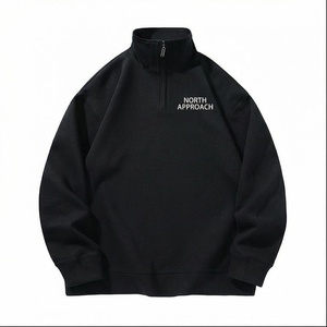 North Approach <b>Men's</b> <b>Half</b> <b>Zip</b> Fleece Sweatshirt Regular Fit Stand Collar Black Casual Autumn Wear - Product Image 1