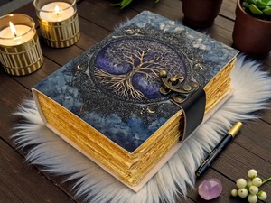 Herb Heritage Handmade Buffalo Leather Tree Life Journal <b>Pagan</b> Grimoire Book Shadows Embossed Logo Sewing Bound Vintage - Product Image 5