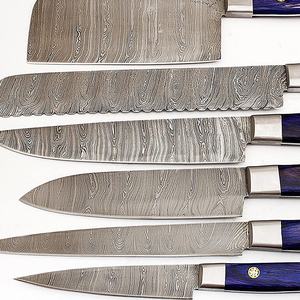 Ensemble de couteaux de chef en acier Damas faits à la main avec étui en cuir, collection élégante de couteaux de cuisine pour la cuisine à domicile et les experts culinaires - Product Image 3