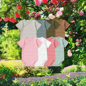 Combinaison bébé unisexe ASTON personnalisée, 100% coton biologique, décontractée, été, col en V, manches courtes, boutons pression, barboteuse pour garçons - Product Image 5