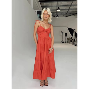 Robe longue décontractée d'été pour femme, best-seller, à dos ouvert avec nœud, coupe ample, idéale pour la plage - Product Image 5