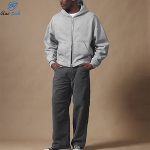 Custom Men's Embroidered Oversized Zip Up Hoodie Heavyweight Cotton Fleece Streetwear Hooded Sweatshirt OEM ODM Wholesale - Product Image 4