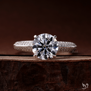 2 CT round cut lab grown <b>diamond</b> IGI certified engagement <b>ring</b> with micro pave band in 10K white gold <b>ring</b> - Product Image 1