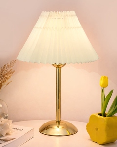 Modern <b>Gold</b> Round Base <b>Table</b> Lamp with Pleated Fabric Shade Nordic luxury <b>bedside</b> lighting home office Low MOQ Shop now - Product Image 6
