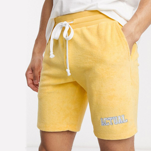 Shorts Bermuda en Coton Jaune pour Hommes avec Poches, Taille Élastique, Style Décontracté, Longueur Mi-Cuisse, Tissu Tricoté Respirant - Product Image 1