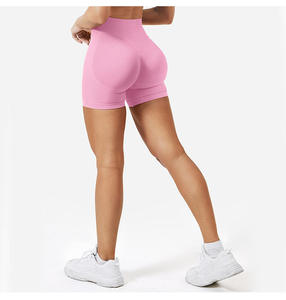 Shorts de compression sans couture pour femme, taille mi-haute, très extensibles, effet froncé aux fesses, motif uni, pour le fitness et la gym - Product Image 1