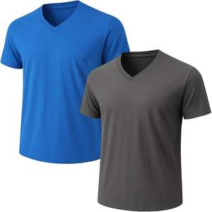T-shirt pour homme en polyester/coton imprimé sérigraphié, anti-plis, écologique, respirant, léger, séchage rapide, col en V, pour usage quotidien - Product Image 2