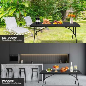 Portable <b>6ft</b> Black <b>Folding</b> <b>Table</b> High Load Bearing Plastic <b>Table</b> for Camping Picnics Parties - Product Image 5