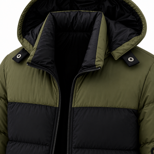 <b>Mens</b> Winter Color Block Zip-Up Puffer <b>Jacket</b> <b>Canvas</b> Plain Dyed Stand Outdoor Windproof Breathable Eco-Friendly Anti-Bacterial - Product Image 2
