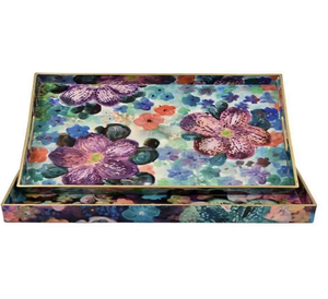 Bandeja de Cubiertos de MDF impresa con esmalte de diseño moderno con asas de madera perlada para servir alimentos Bandeja de servicio al por mayor - Product Image 6