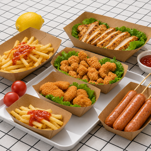 Bandeja de Papel Kraft Biodegradable y Ecológica para Exhibición de Comida Rápida, con Impresión Flexográfica de Logotipo Personalizado - Product Image 6