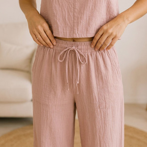 Ensemble de pyjama d'été en gaze de coton pour femme, tissu musulman respirant, vêtements de nuit pour femme - Product Image 6