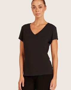 T-shirt décontracté noir uni à col rond et manches courtes pour femme, coupe classique, 100 % coton, toutes saisons, vente en gros 2026 - Product Image 1